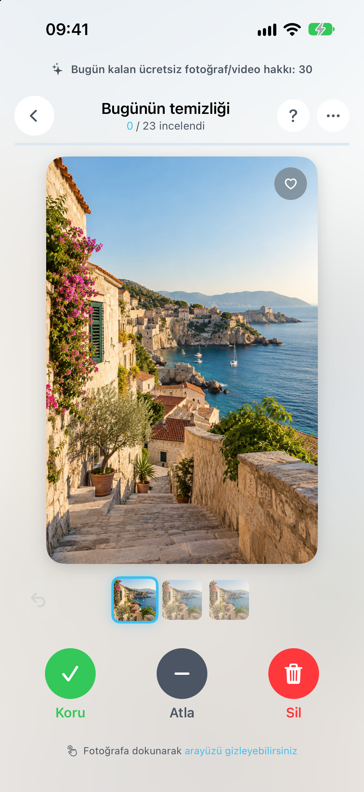 Cleaningo’da fotoğrafları kaydırarak inceleme ekranı